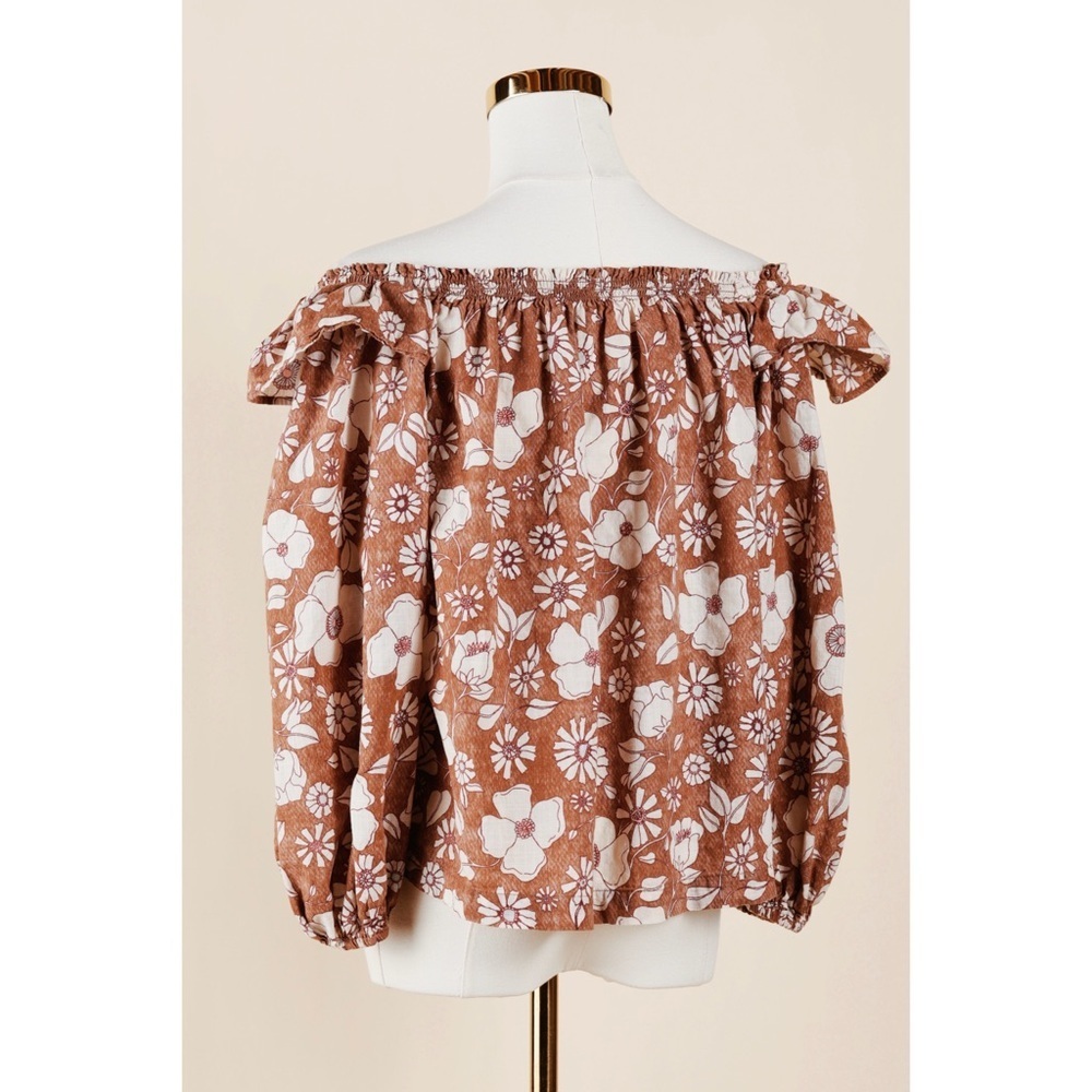 Sz XS Free People Brown Cropped Miss Daisy Printed Top In Vintage Combo EUC - Picture 3 of 4